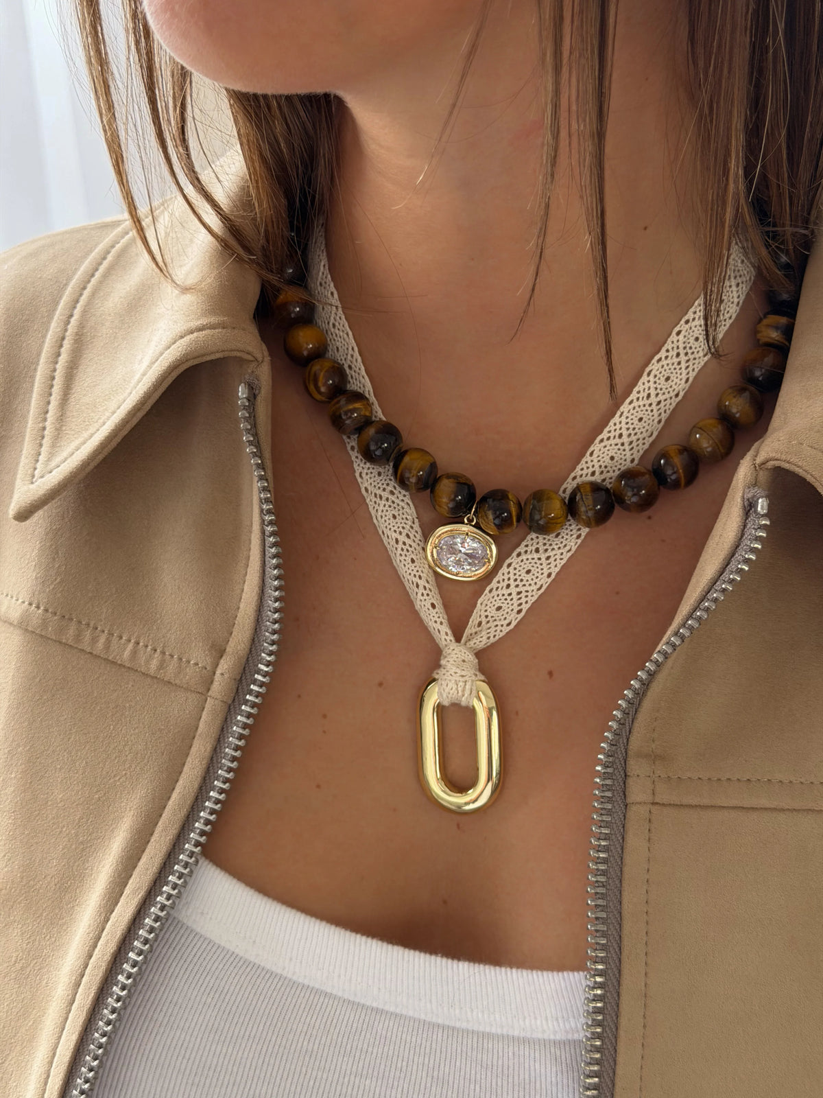 Stone on Crochet Wrap Necklace